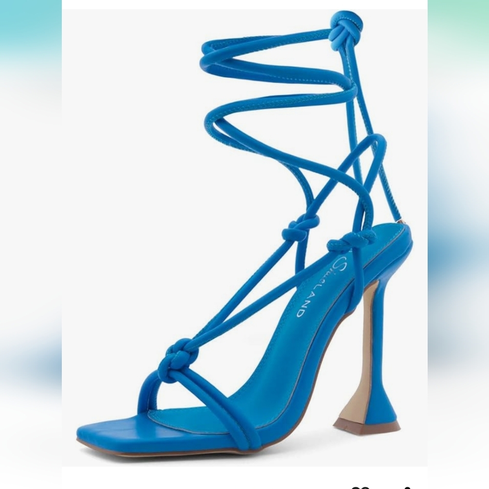Blue lace-up sandal heels